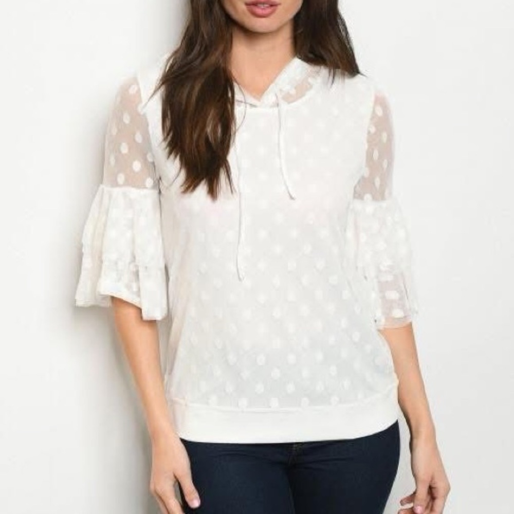 Promesa Sheer White Polka Dot Blouse